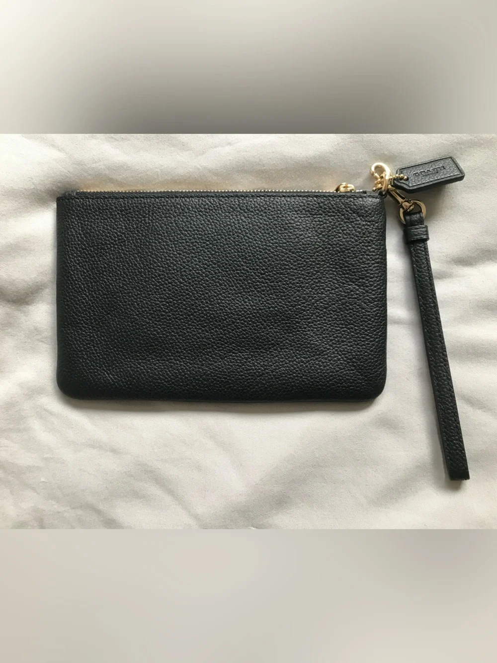 Coach Black Leather Wristlet with Gold Hardware